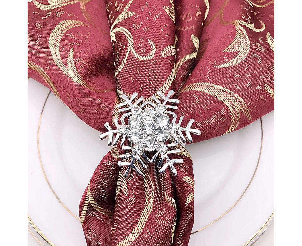 6Pcs Napkin Rings Snowflake Shape Multi-purpose Alloy Snowflake Napkin Rings Set for Gift-Silver
