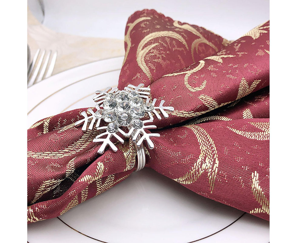 6Pcs Napkin Rings Snowflake Shape Multi-purpose Alloy Snowflake Napkin Rings Set for Gift-Silver