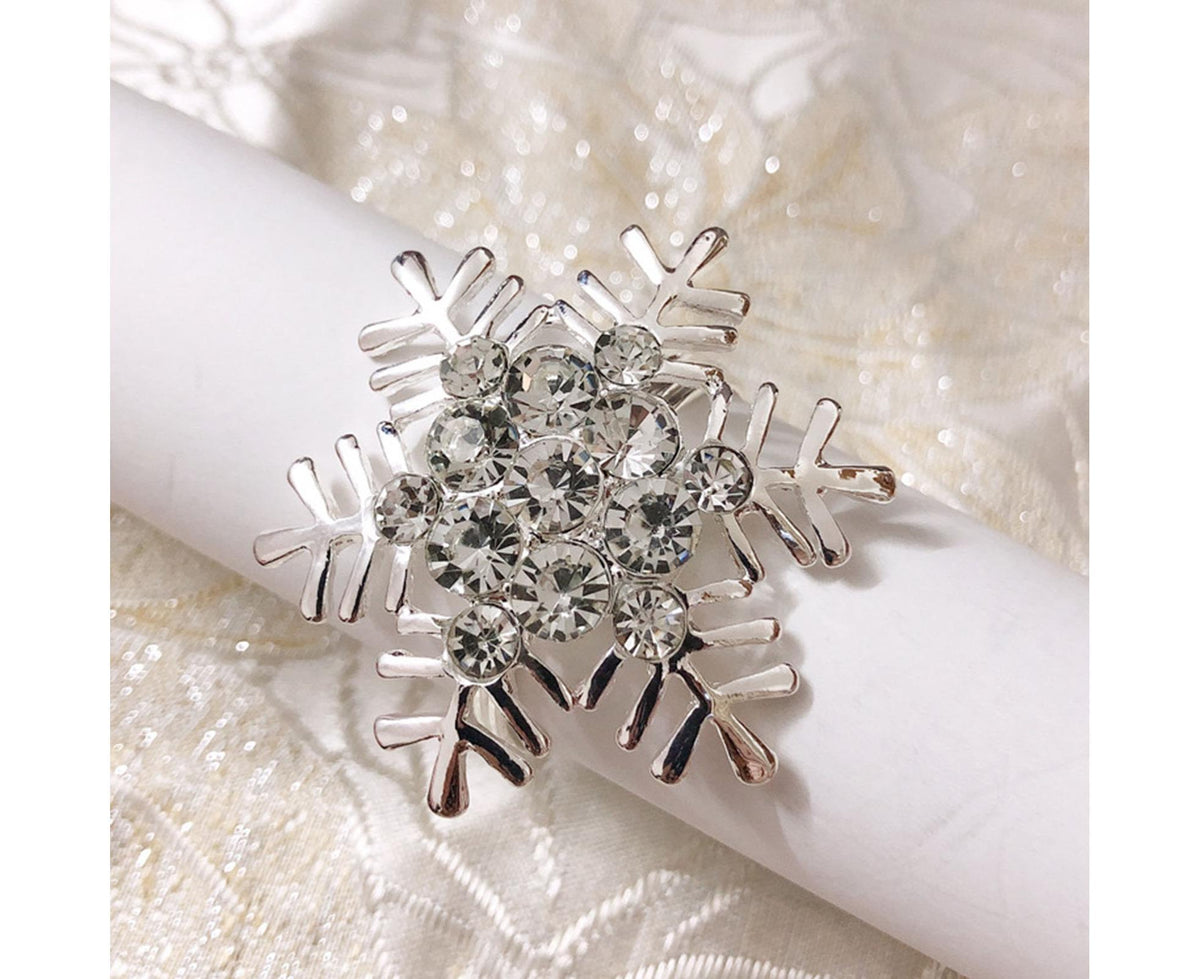 6Pcs Napkin Rings Snowflake Shape Multi-purpose Alloy Snowflake Napkin Rings Set for Gift-Silver
