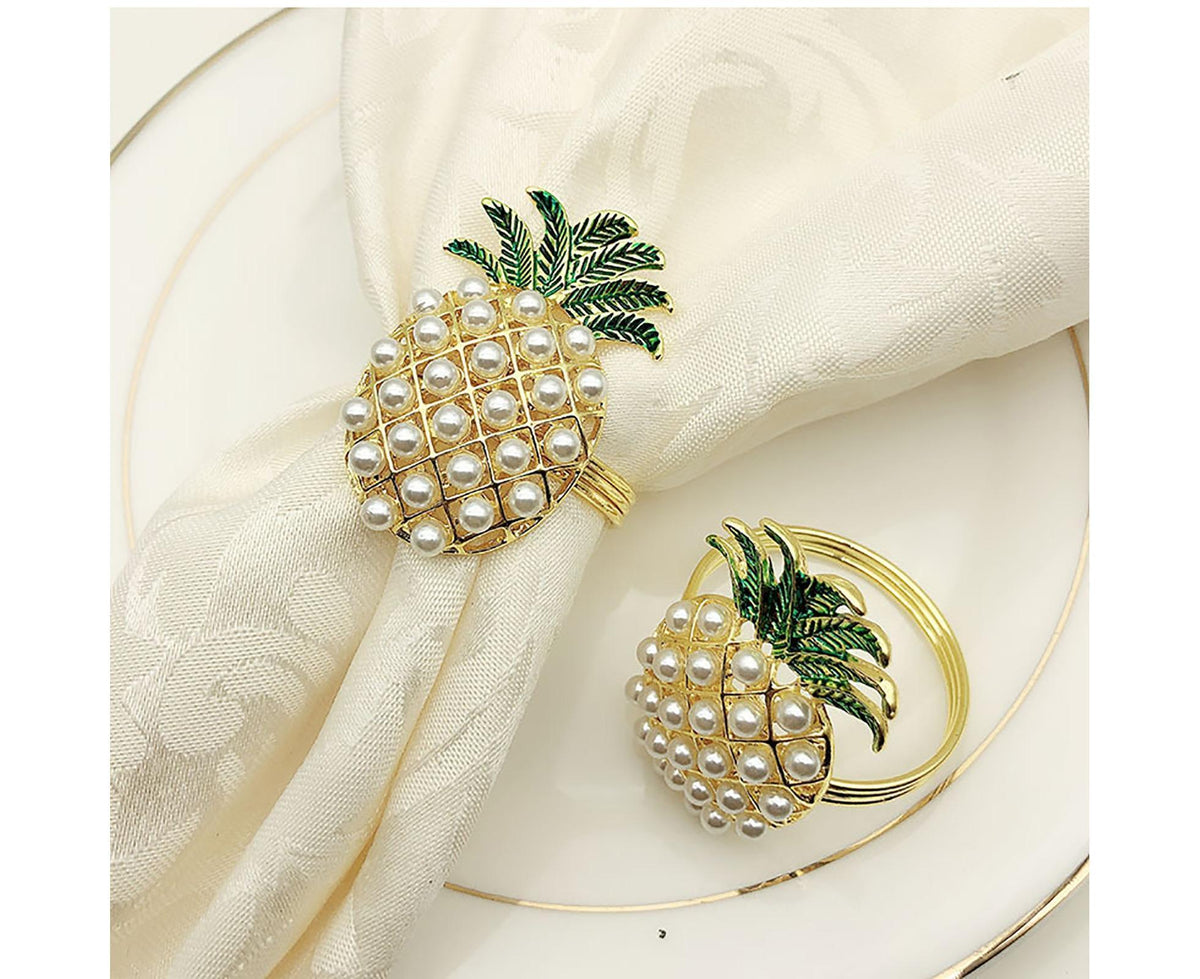 6Pcs Napkin Rings Pineapple Shape Faux Pearl Beaded Restaurant Hotel Table Decor-Silver