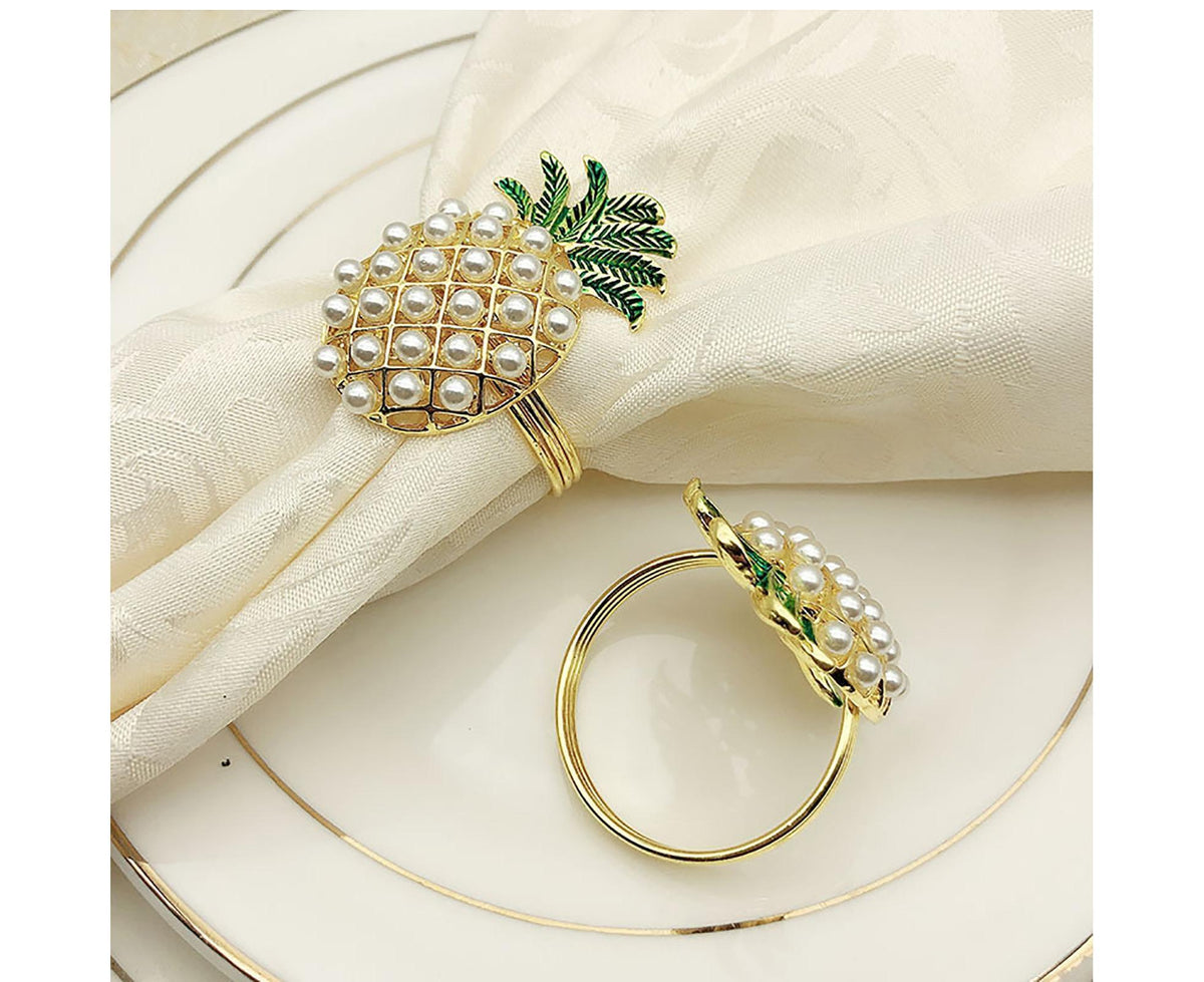 6Pcs Napkin Rings Pineapple Shape Faux Pearl Beaded Restaurant Hotel Table Decor-Silver