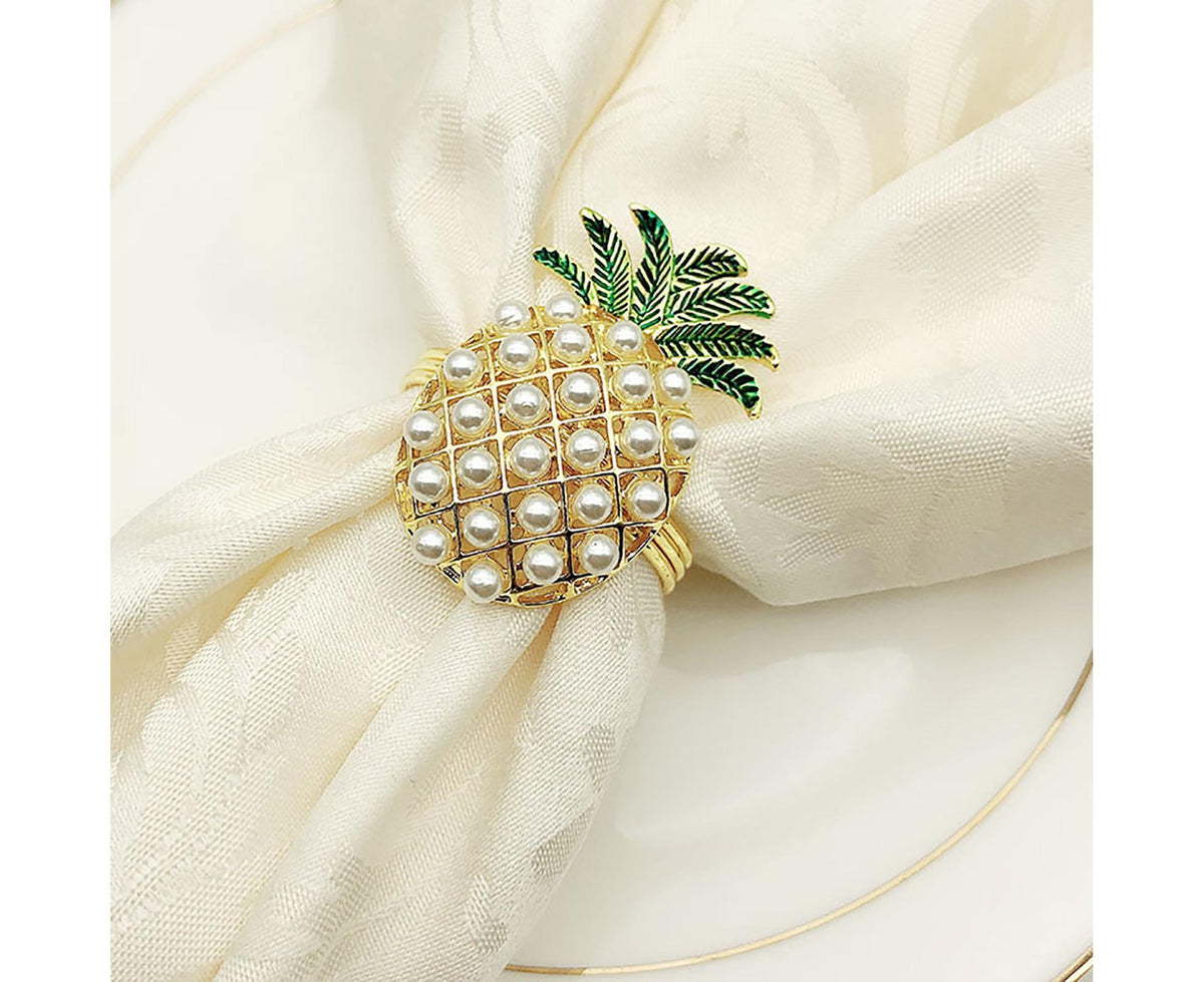 6Pcs Napkin Rings Pineapple Shape Faux Pearl Beaded Restaurant Hotel Table Decor-Silver