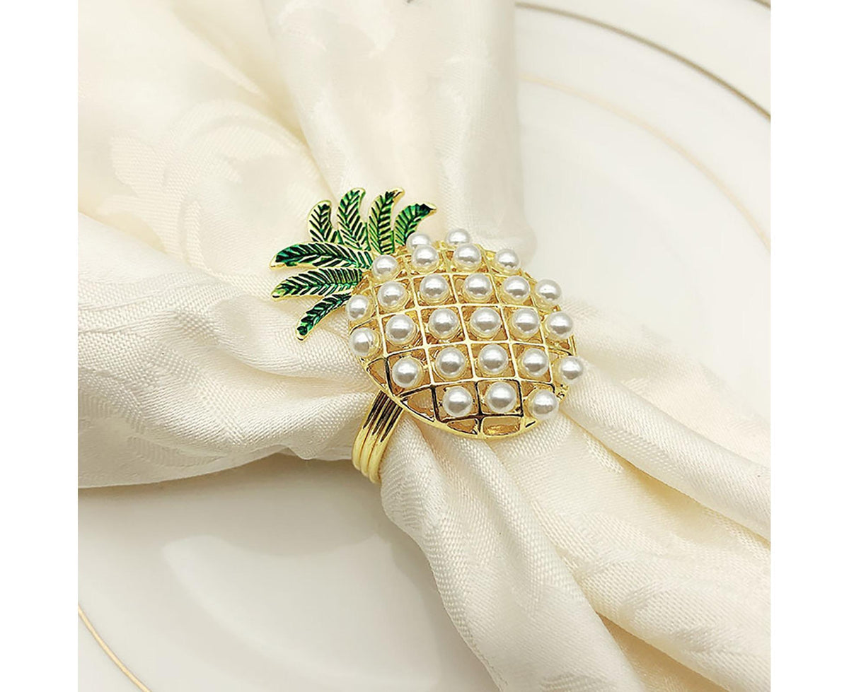 6Pcs Napkin Rings Pineapple Shape Faux Pearl Beaded Restaurant Hotel Table Decor-Silver