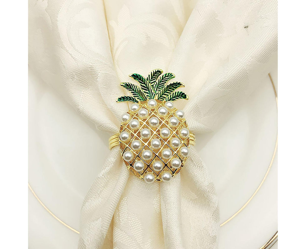 6Pcs Napkin Rings Pineapple Shape Faux Pearl Beaded Restaurant Hotel Table Decor-Silver