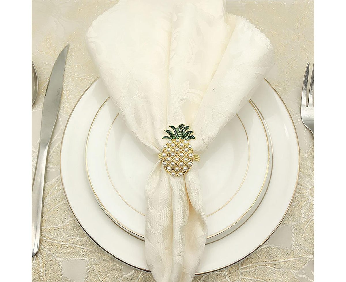 6Pcs Napkin Rings Pineapple Shape Faux Pearl Beaded Restaurant Hotel Table Decor-Silver