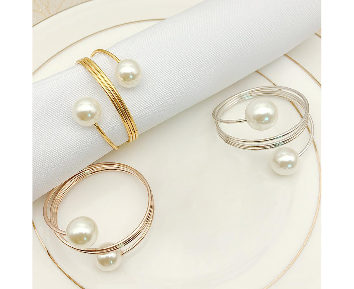 6Pcs Artificial Pearl Spring Shape Towel Napkin Ring Hotel Party Banquet Decor-Silver