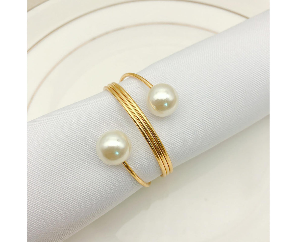 6Pcs Artificial Pearl Spring Shape Towel Napkin Ring Hotel Party Banquet Decor-Silver