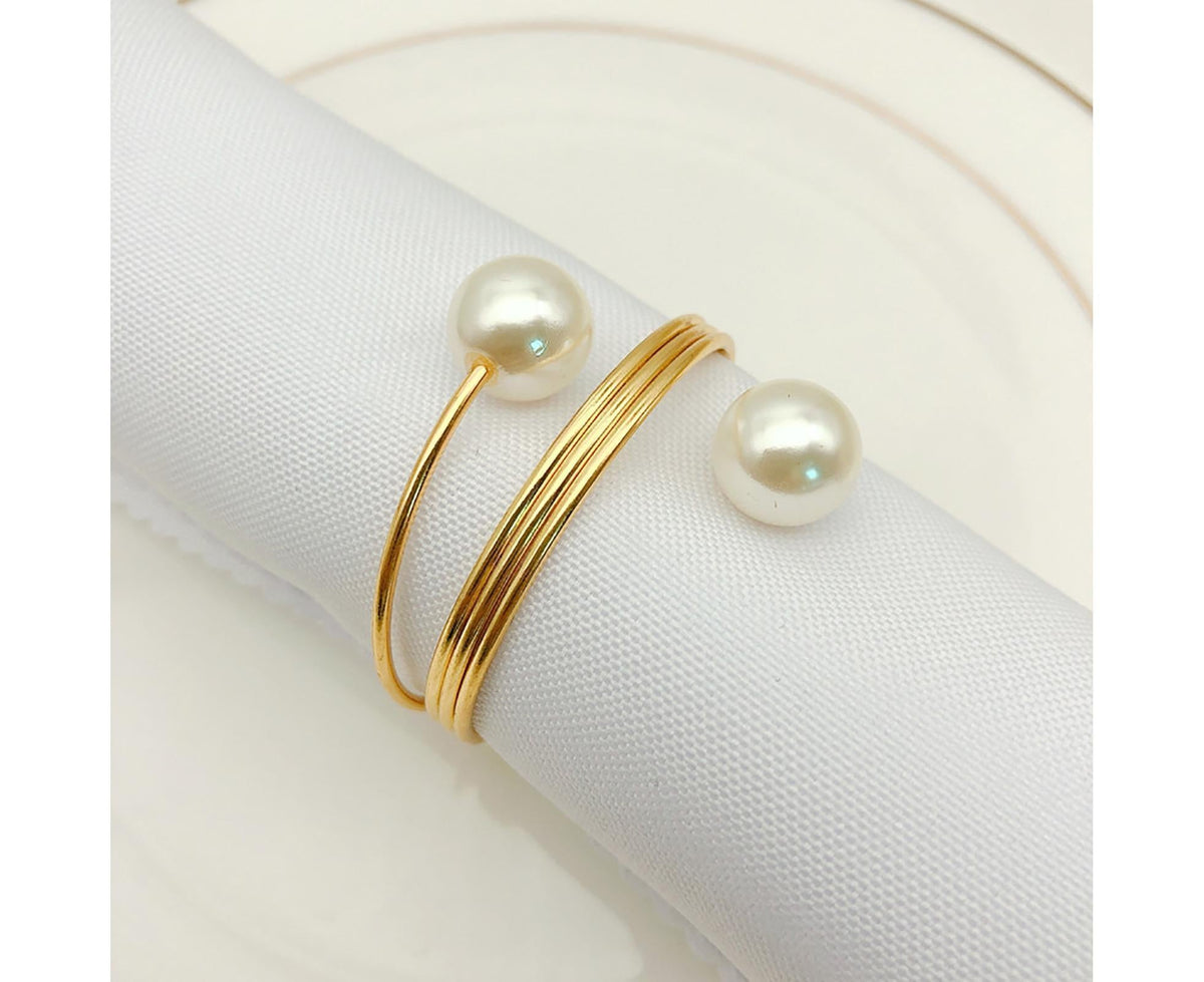 6Pcs Artificial Pearl Spring Shape Towel Napkin Ring Hotel Party Banquet Decor-Silver