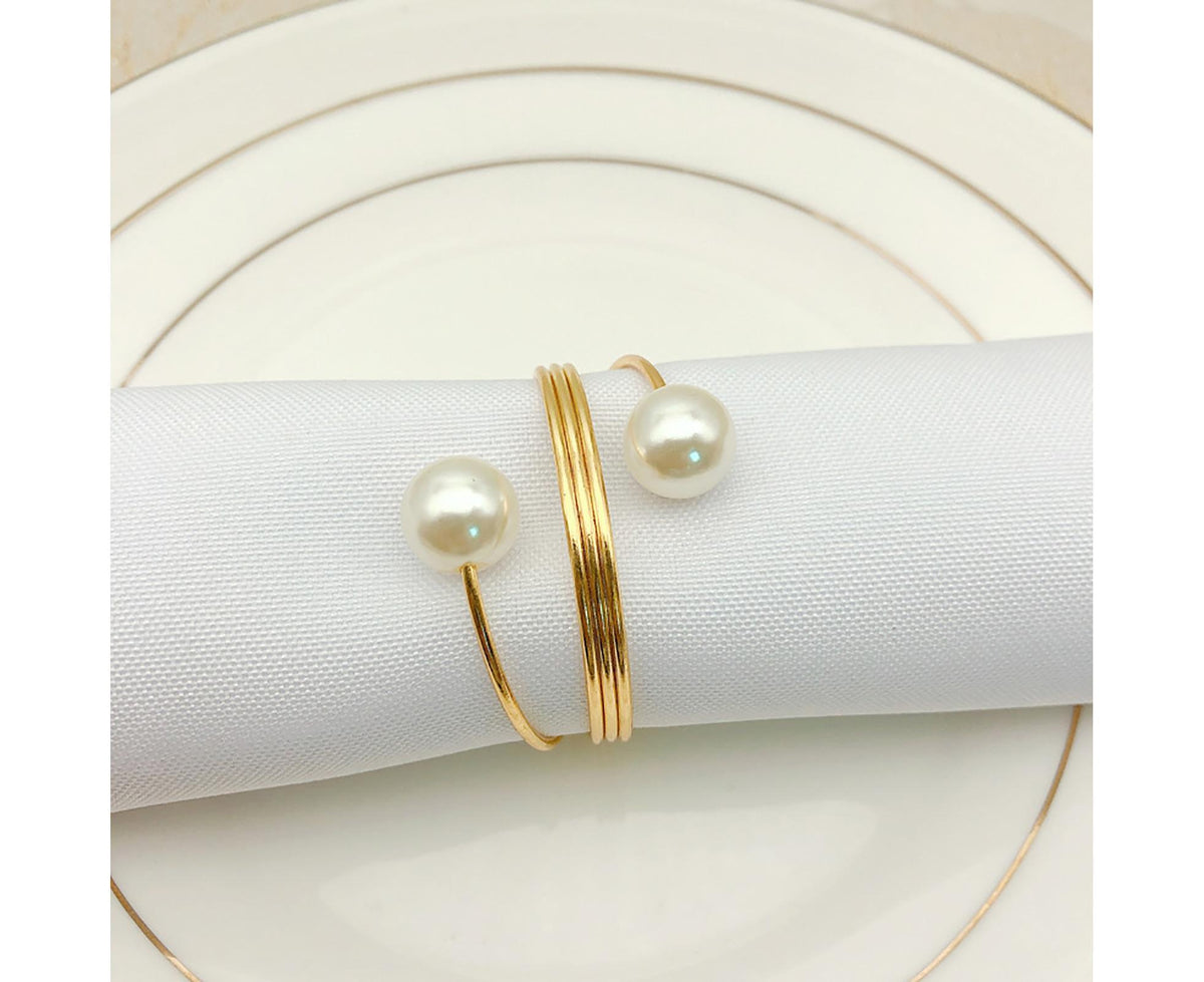 6Pcs Artificial Pearl Spring Shape Towel Napkin Ring Hotel Party Banquet Decor-Silver