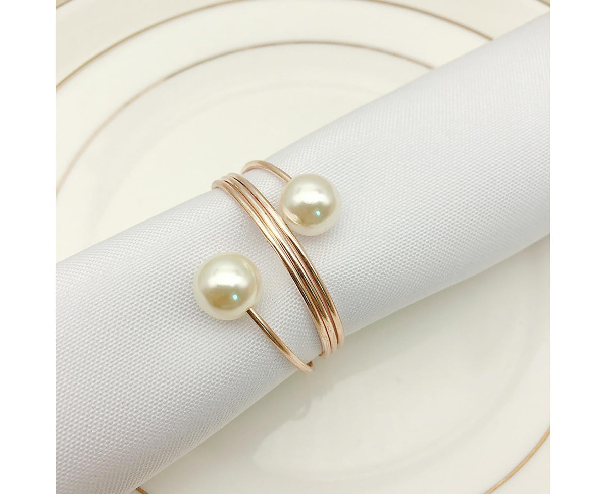 6Pcs Artificial Pearl Spring Shape Towel Napkin Ring Hotel Party Banquet Decor-Silver
