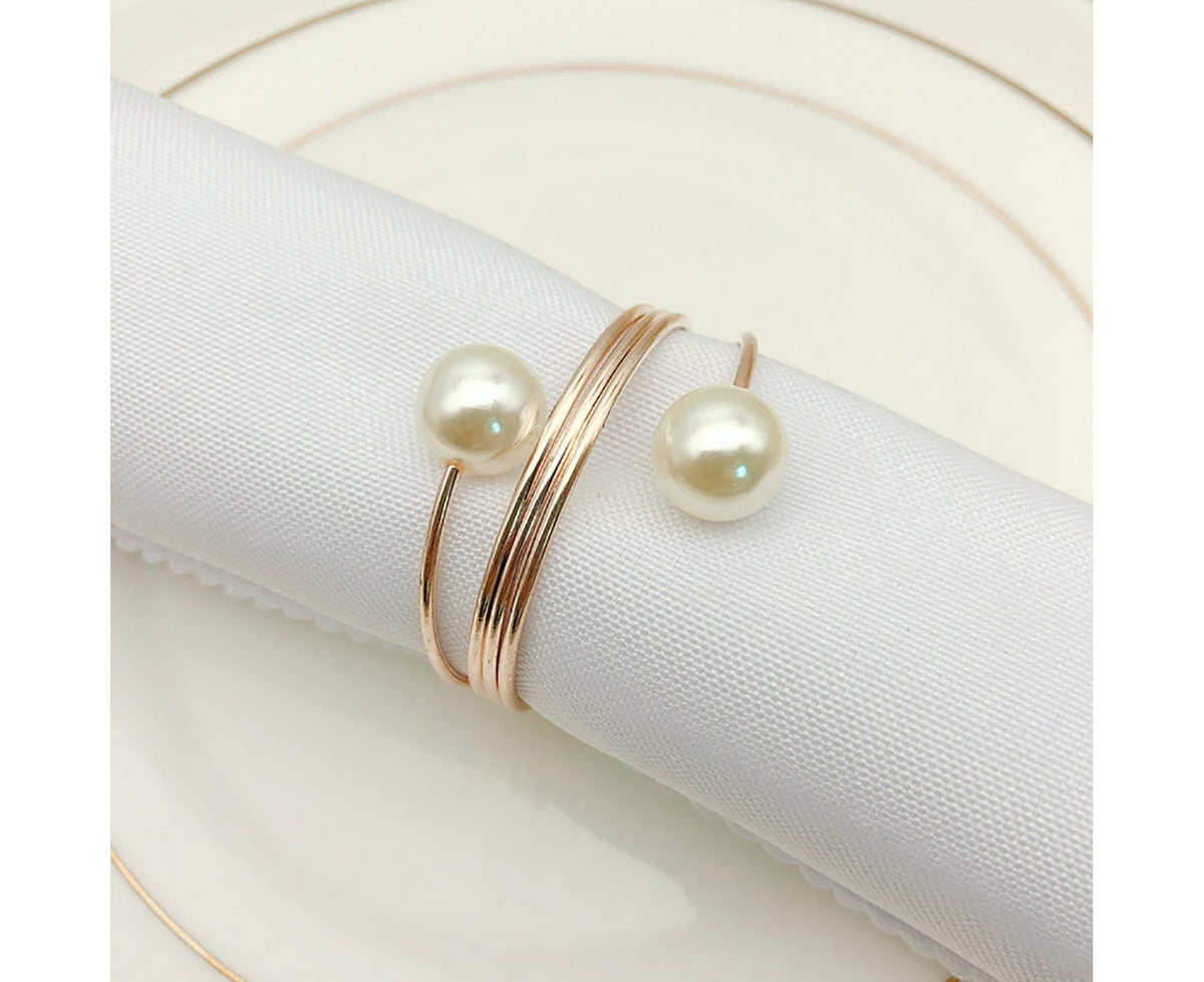 6Pcs Artificial Pearl Spring Shape Towel Napkin Ring Hotel Party Banquet Decor-Silver