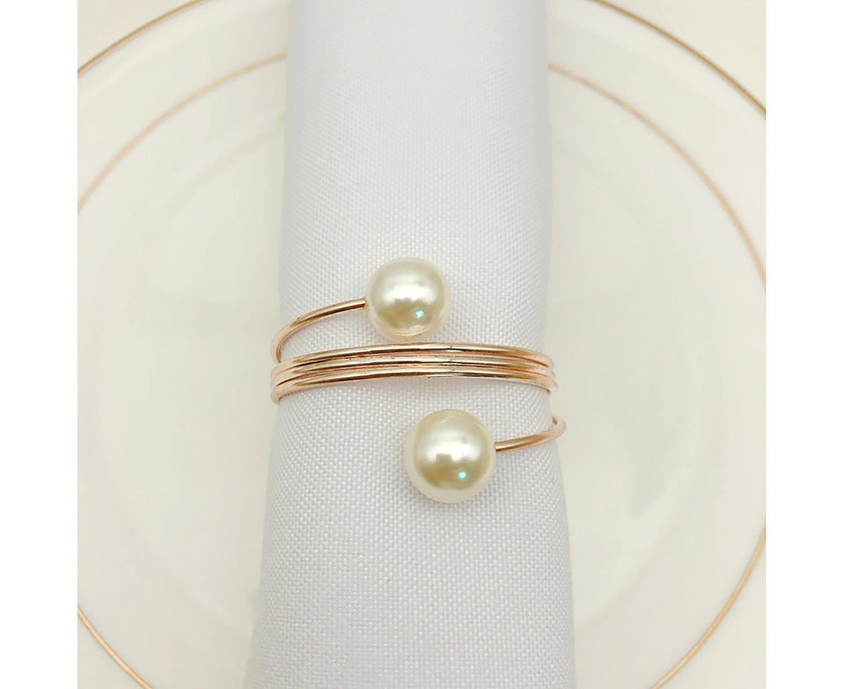 6Pcs Artificial Pearl Spring Shape Towel Napkin Ring Hotel Party Banquet Decor-Silver