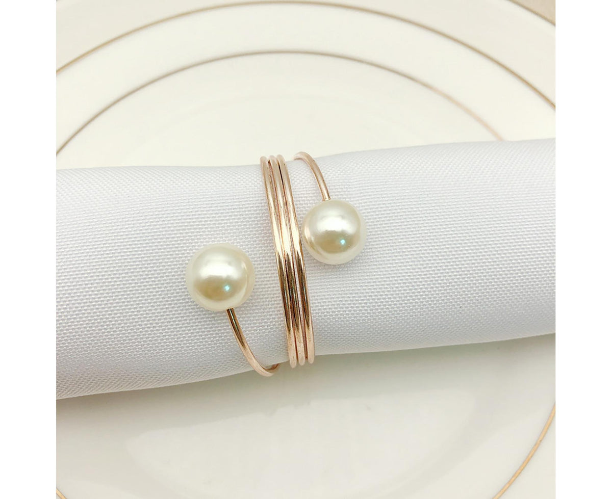 6Pcs Artificial Pearl Spring Shape Towel Napkin Ring Hotel Party Banquet Decor-Silver