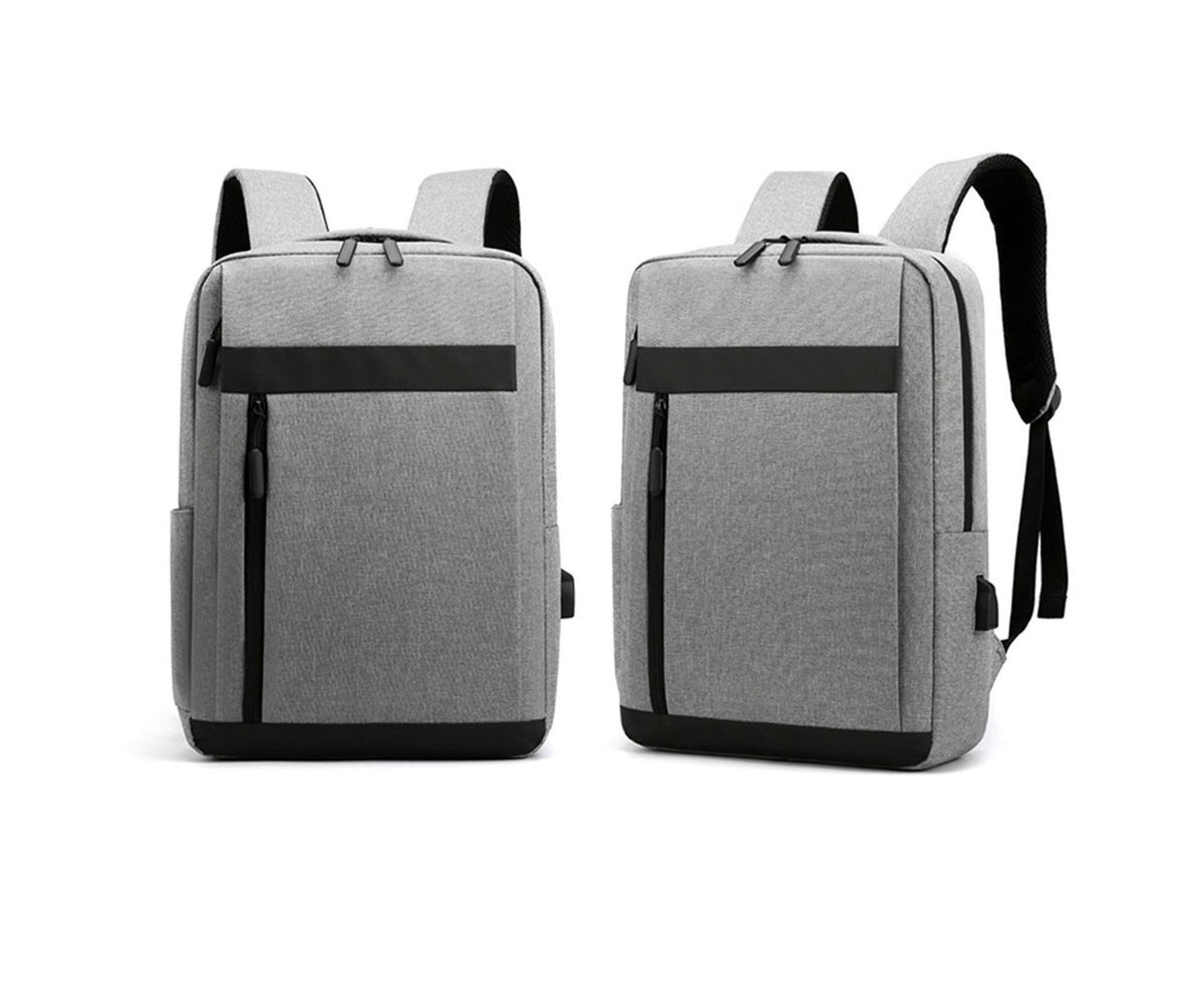 Unisex Backpack Adjustable Shoulder Straps Multilayer Multifunction USB Charging Port Casual Rucksack for Outdoor - Light Grey