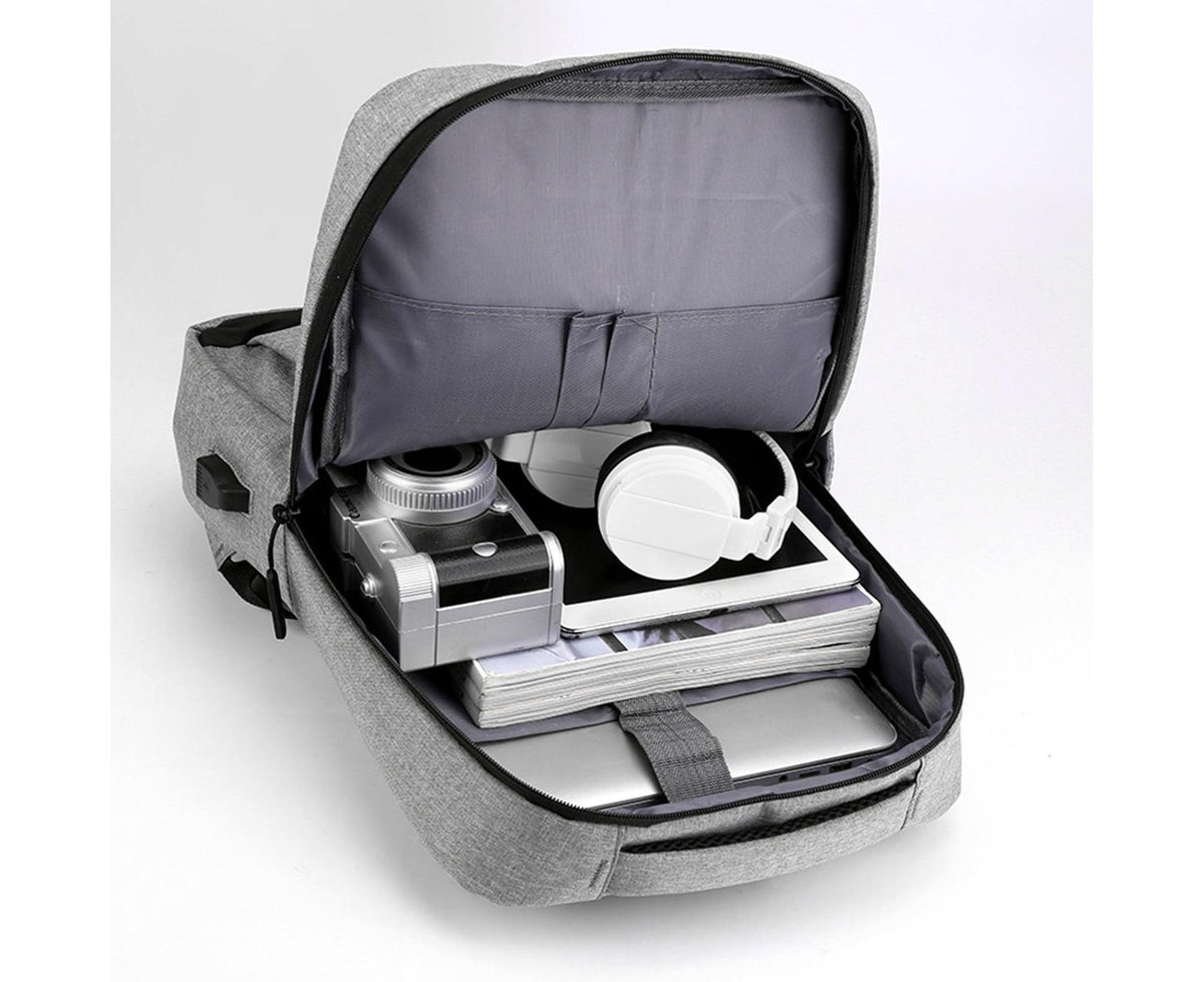 Unisex Backpack Adjustable Shoulder Straps Multilayer Multifunction USB Charging Port Casual Rucksack for Outdoor - Light Grey