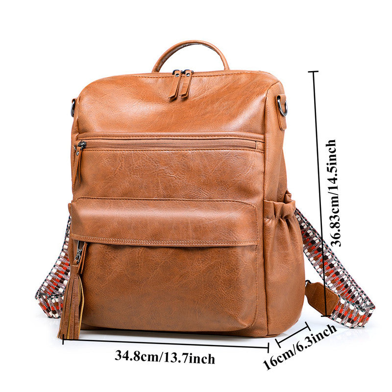 Coffee Fashionable Large-Capacity Women's Backpack - Waterproof, Durable, High-Quality PU Leather - Travel Backpack - Vintage-Style PU Leather Backpack