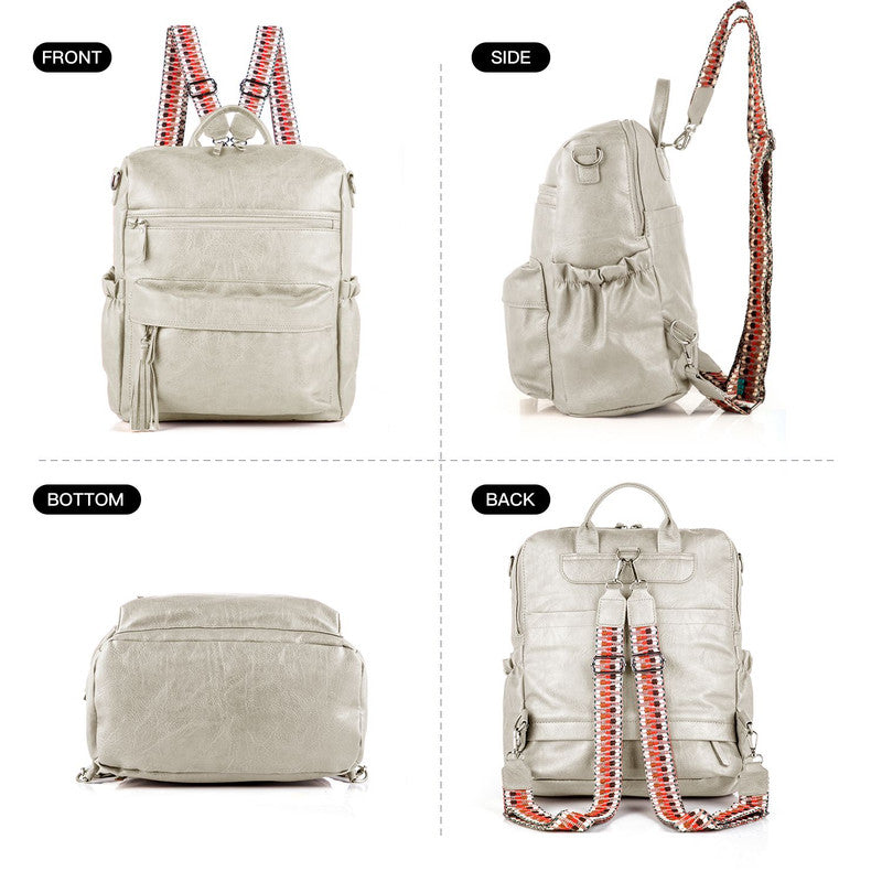 Grey Fashionable Large-Capacity Women's Backpack - Waterproof, Durable, High-Quality PU Leather - Travel Backpack - Vintage-Style PU Leather Backpack