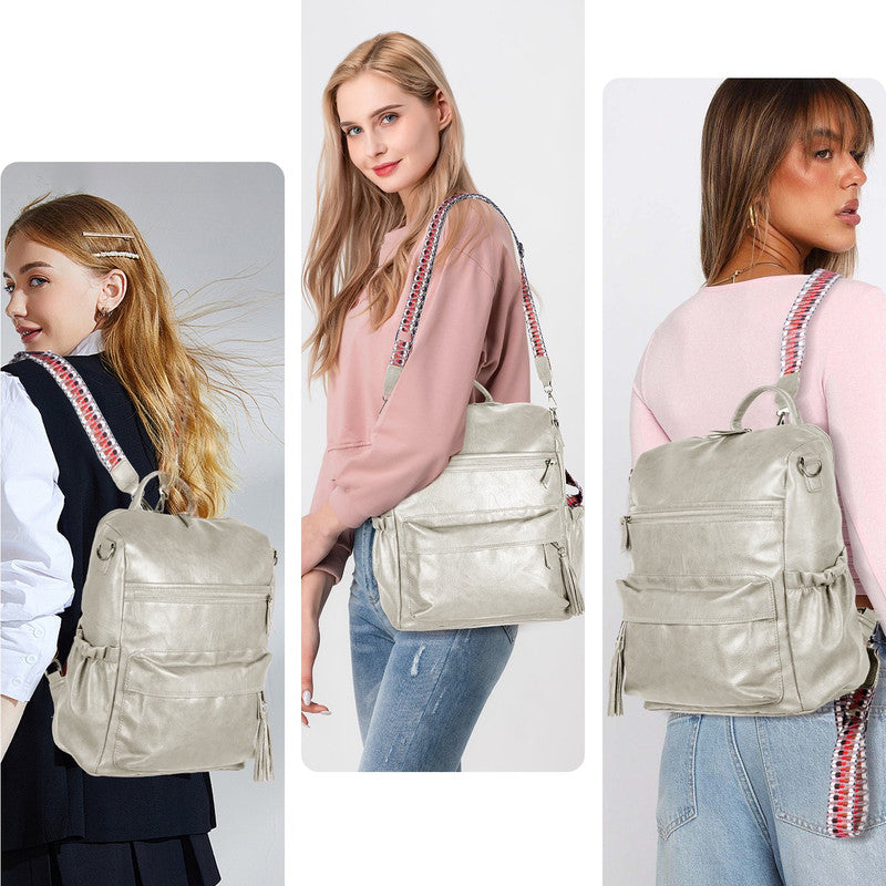 Grey Fashionable Large-Capacity Women's Backpack - Waterproof, Durable, High-Quality PU Leather - Travel Backpack - Vintage-Style PU Leather Backpack