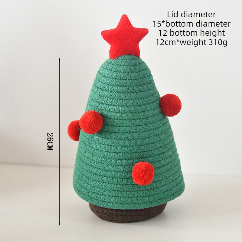 Christmas-themed cotton yarn woven storage basket, Christmas tree-shaped desktop storage box with lid, entryway key and remote control organizer - cosmetic storage box - green