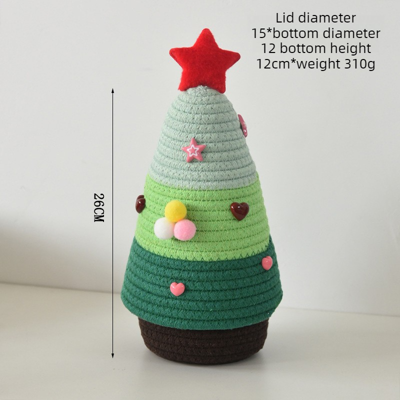 Christmas-themed cotton yarn woven storage basket, Christmas tree-shaped desktop storage box with lid, entryway key and remote control organizer—cosmetics storage box—multi-color