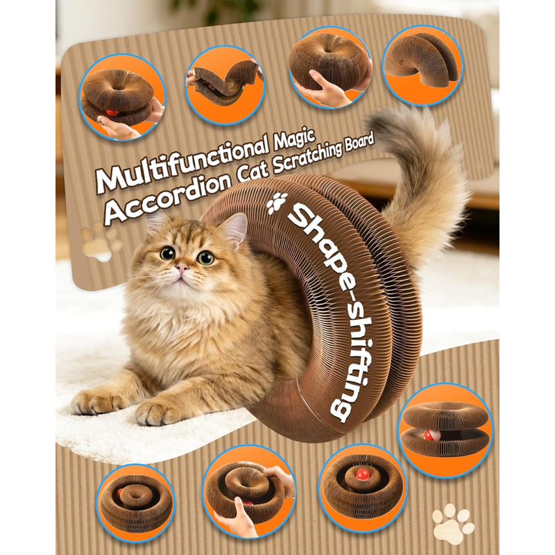 2-pack, Accordion-style Cat Scratcher, Versatile Foldable Corrugated Cardboard Scratching Board with Ball Toy