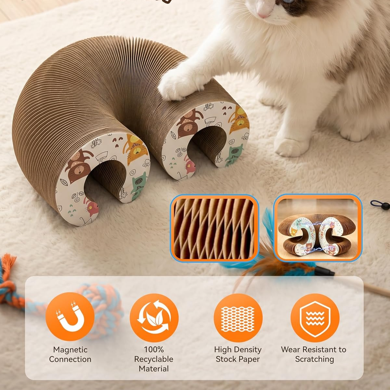 2-pack, Accordion-style Cat Scratcher, Versatile Foldable Corrugated Cardboard Scratching Board with Ball Toy