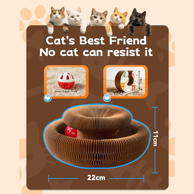 2-pack, Accordion-style Cat Scratcher, Versatile Foldable Corrugated Cardboard Scratching Board with Ball Toy