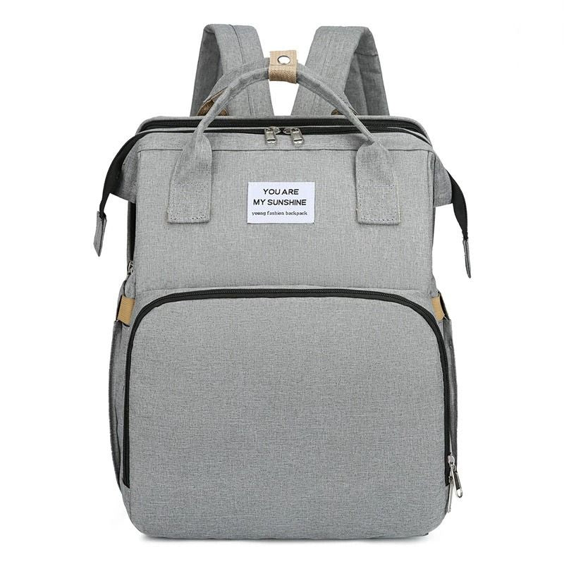 Convertible Baby Bed Diaper Backpack, Waterproof Oxford Multifunction Mommy Bag, 3-Way Hand/Shoulder/Backpack for Travel and Outdoor Use - Gray