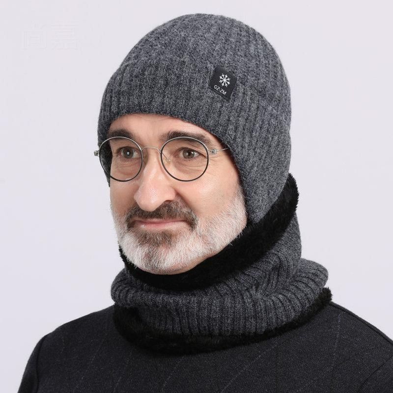 2-Pack - Men's Fleece-Lined Ear Protection Knit Beanie, Warm Thick Winter Hat for Dad or Grandpa - Gray