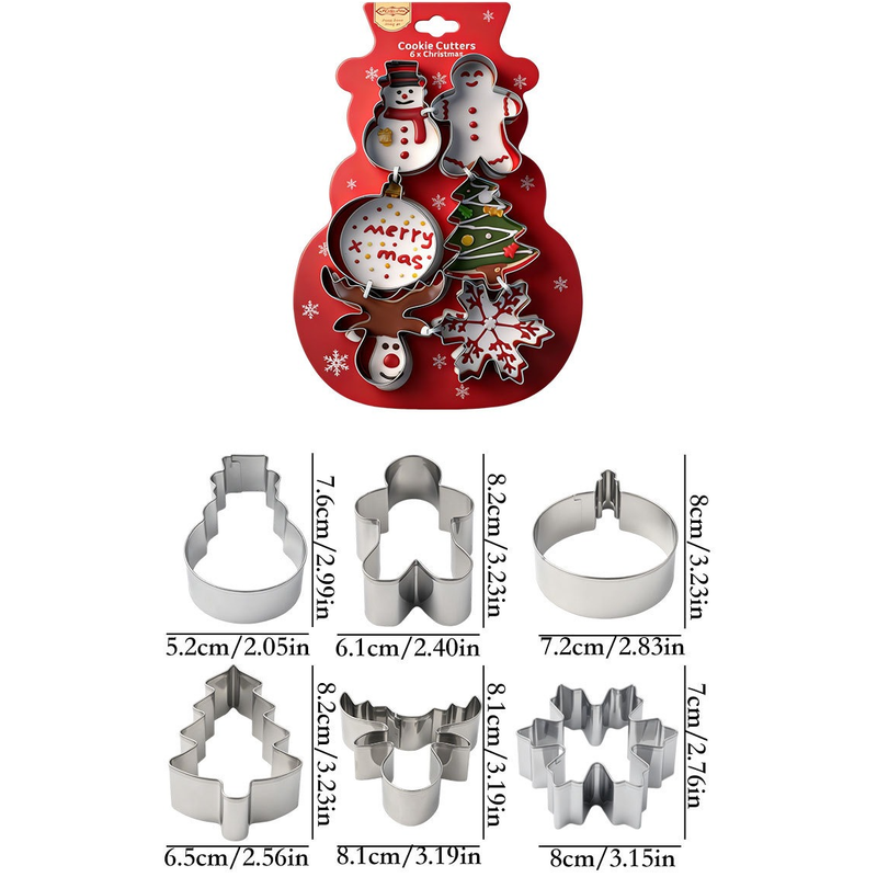 Stainless Steel Christmas Cookie Cutter 6-Piece Set, Holiday DIY Baking Molds for Cookies & Fondant—Snowman