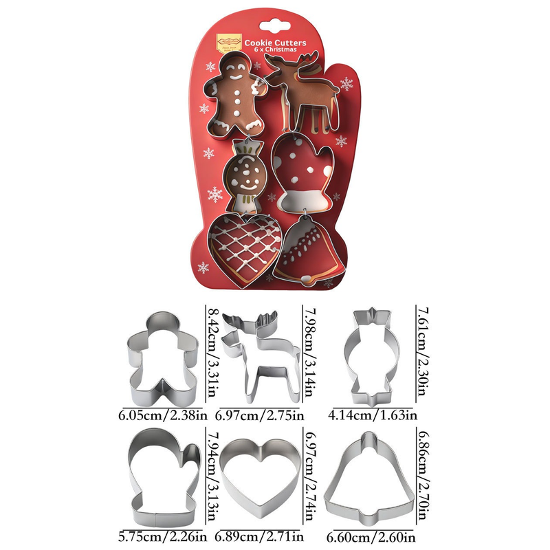 Stainless Steel Christmas Cookie Cutter 6-Piece Set, Holiday DIY Baking Molds for Cookies & Fondant—Christmas Gloves