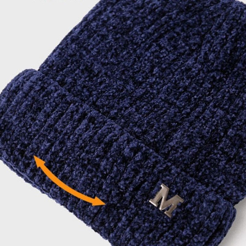 Men's Fleece-Lined Thick-Knit Beanie, Warm Winter Stretch Cold-Proof Skull Cap for Outdoor Cycling—Brown