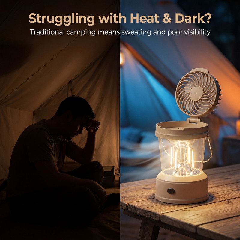 2-in-1 Foldable Camping Fan Lantern, Portable Hanging Tent Light for Outdoor