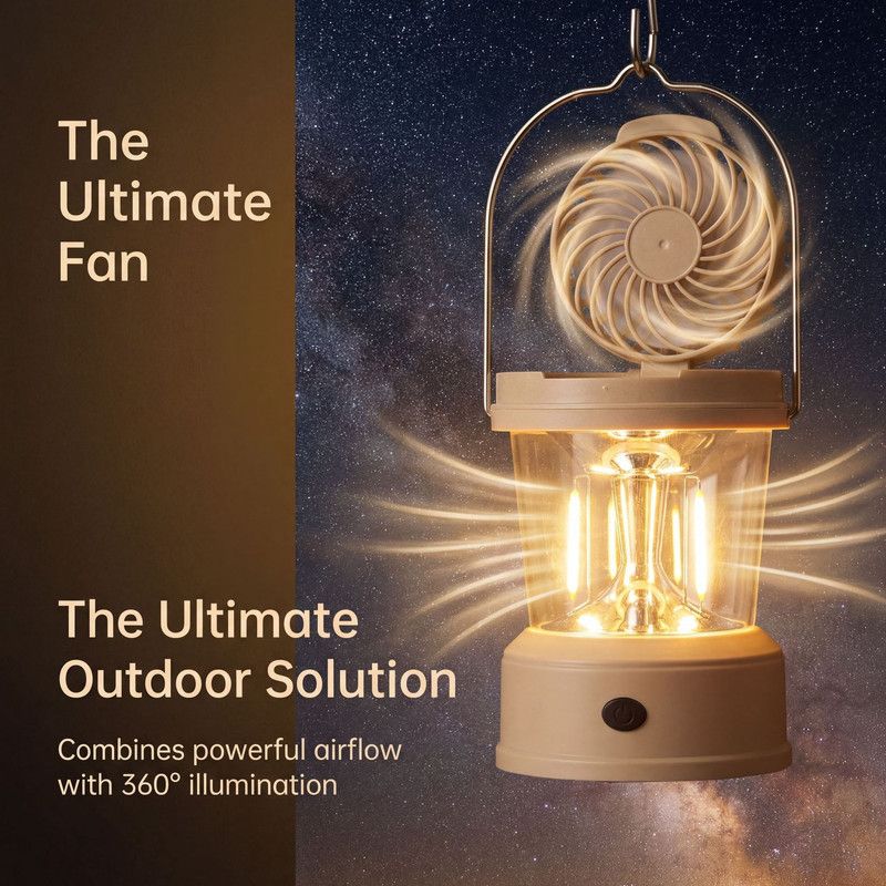 2-in-1 Foldable Camping Fan Lantern, Portable Hanging Tent Light for Outdoor