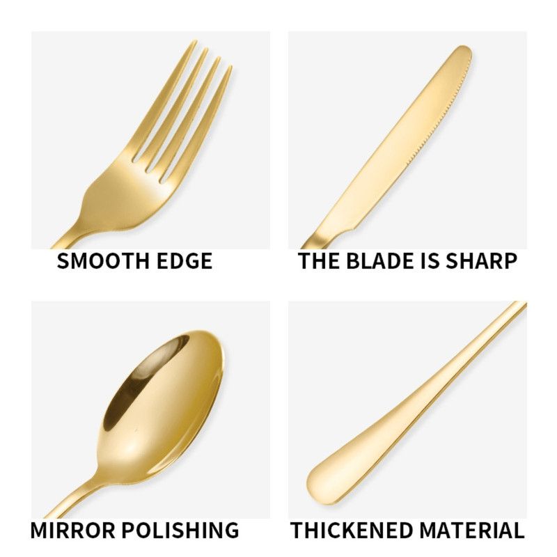 24-Piece Stainless Steel Tableware Set, Mirror-Polished Steak Knife, Fork, and Spoon Cutlery—Black
