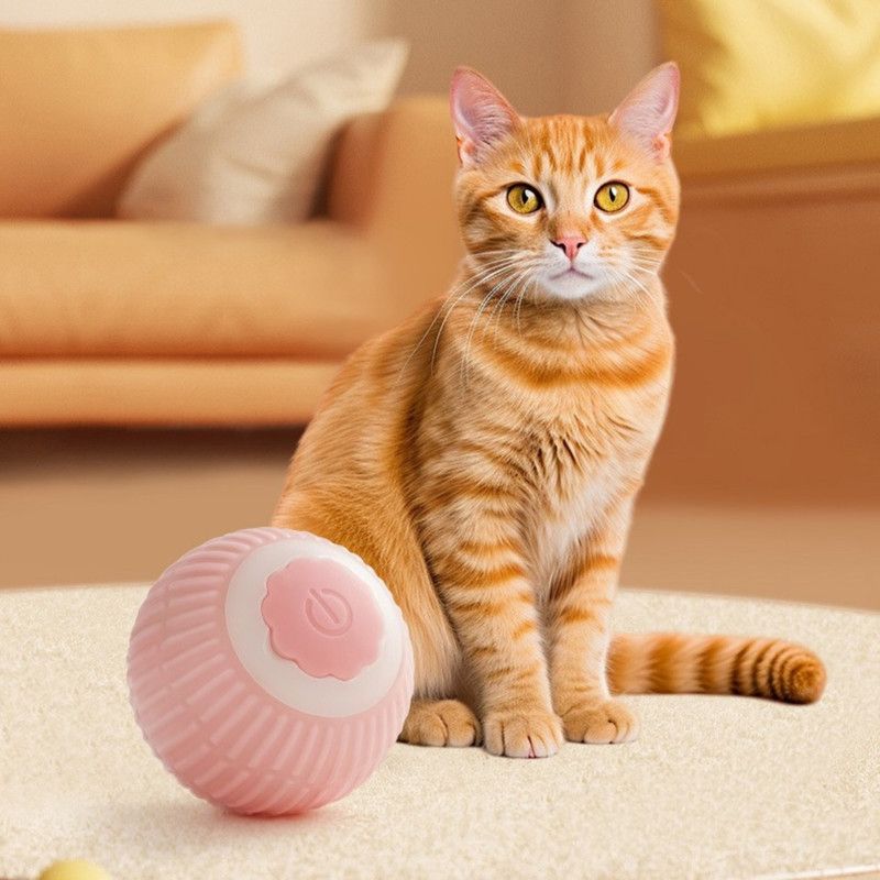 Smart Automatic Cat Toy Ball, Electric Rolling Ball for Cats, Interactive Self-Play Light-Up Kitten Toy—Pink