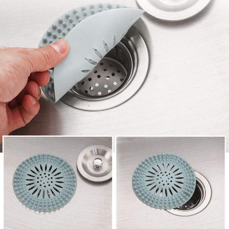 Silicone Anti-clog Filter Cover, Bathroom Drain Hair Catcher, Kitchen Sink Drain Strainer—Light blue