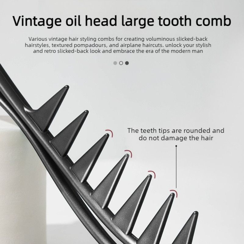 Men's Vintage Pompadour Wide-Tooth Comb, Slick-Back Styling Hair Comb, Plastic Hairdressing Comb—Black