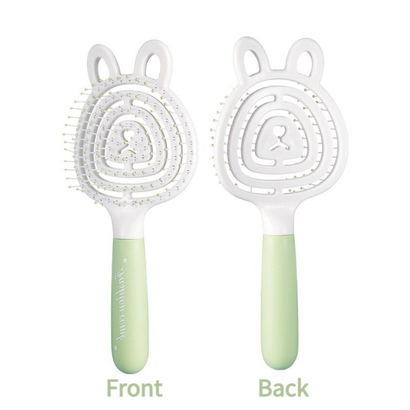 Hollow Massage Comb, Household Detangling Hair Comb, Women's Fluffy No-Pull Hair Brush—Green