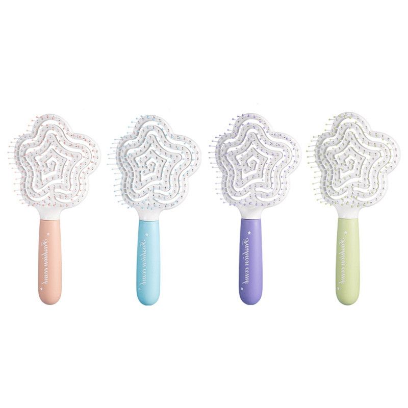 Star-Shaped Hollow Detangling Brush, Women's Elastic Hair Comb, Scalp Massage Hair Brush—Blue