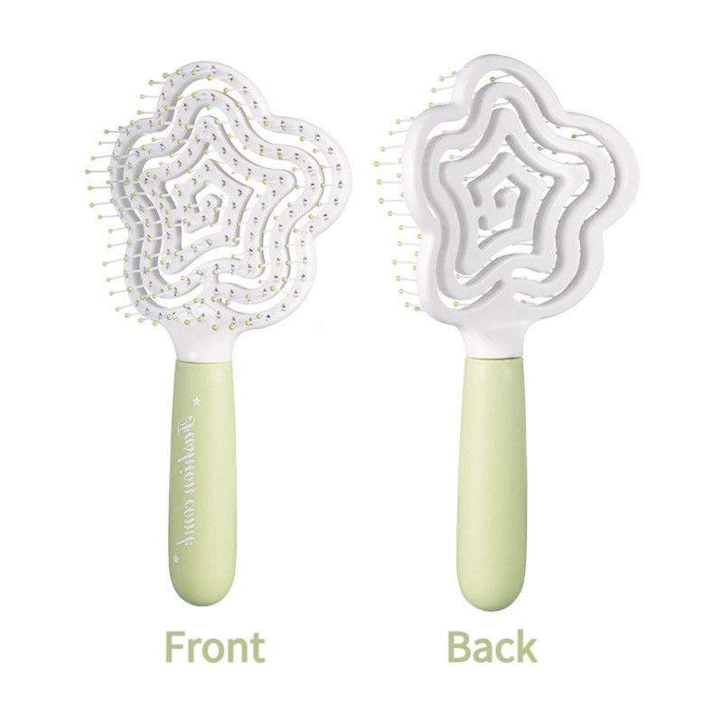 Star-Shaped Hollow Detangling Brush, Women's Elastic Hair Comb, Scalp Massage Hair Brush—Green