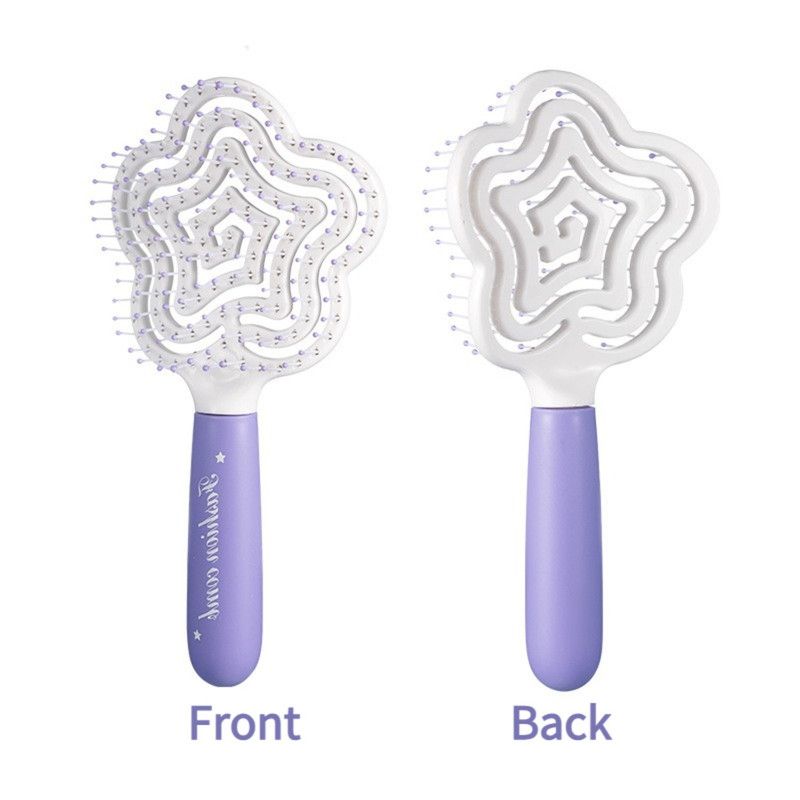 Star-Shaped Hollow Detangling Brush, Women's Elastic Hair Comb, Scalp Massage Hair Brush—Purple