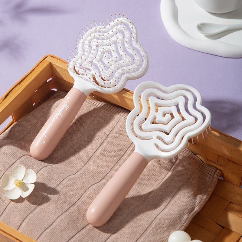 Star-Shaped Hollow Detangling Brush, Women's Elastic Hair Comb, Scalp Massage Hair Brush—Purple