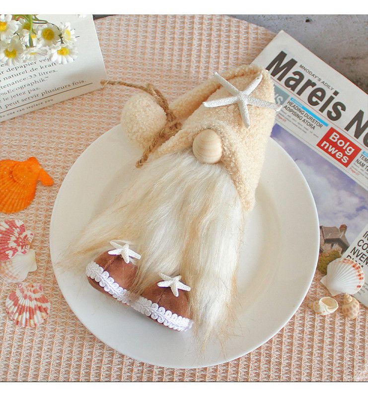 1pc Plush standing gnome doll — faceless old man figurine, festive tabletop ornament and gift.White starfish standing gnome