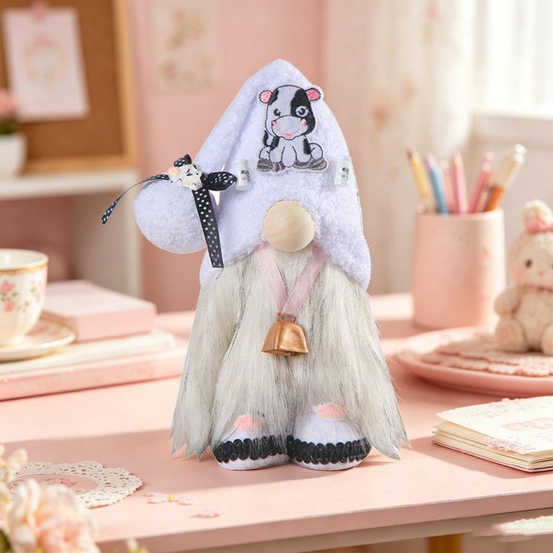 1pc Plush standing gnome doll — faceless old man figurine, festive tabletop ornament and gift.Cow bell gnome