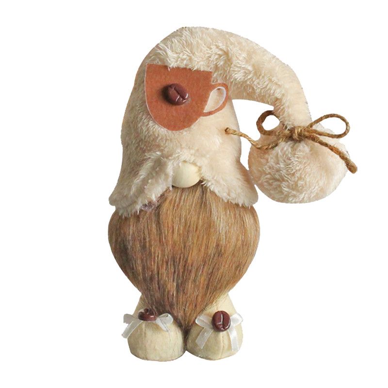 1pc Plush standing gnome doll — faceless old man figurine, festive tabletop ornament and gift.Standing coffee gnome with brown beard