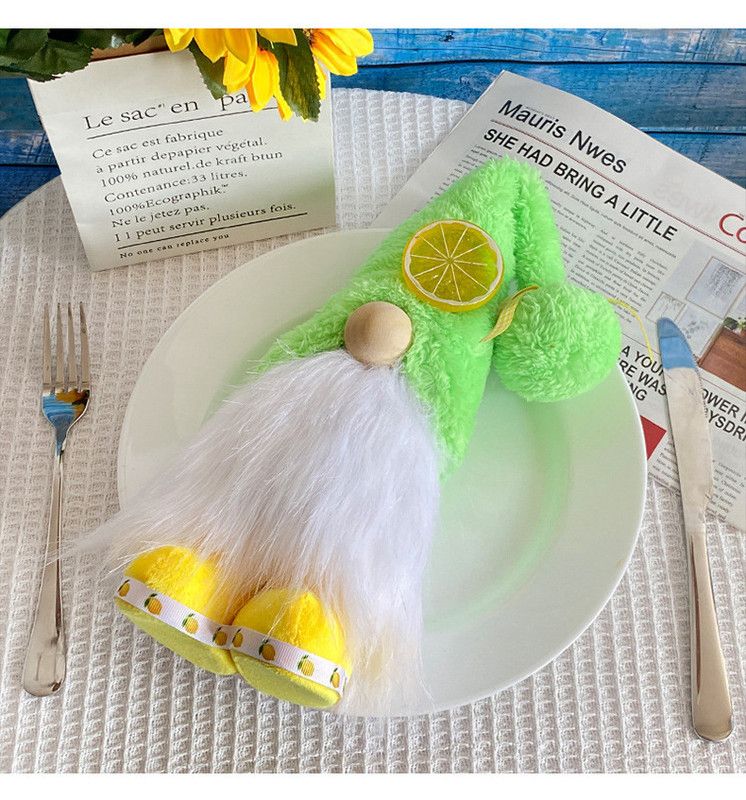 1pc Plush standing gnome doll — faceless old man figurine, festive tabletop ornament and gift.Summer lemon gnome doll