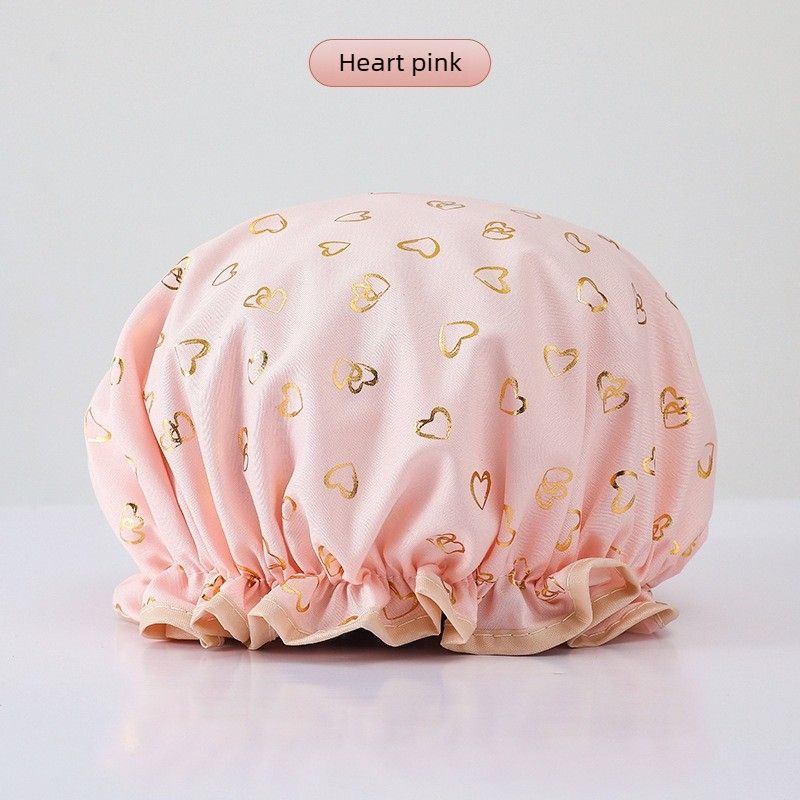 Women's Double-Layer Waterproof Shower Cap-pink