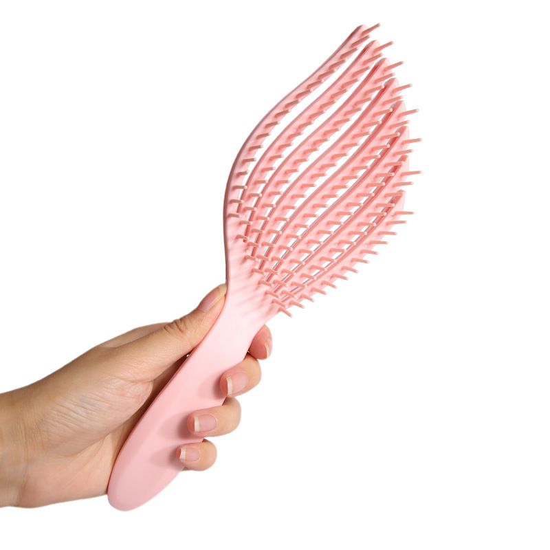 1PC Mermaid Fish Bone Brush – Wet & Dry Detangling Brush – High-Elasticity Wide-Tooth Comb, Tangle-Free – Volumizing Styling Brush for Women with Long or Curly Hair,Pink.