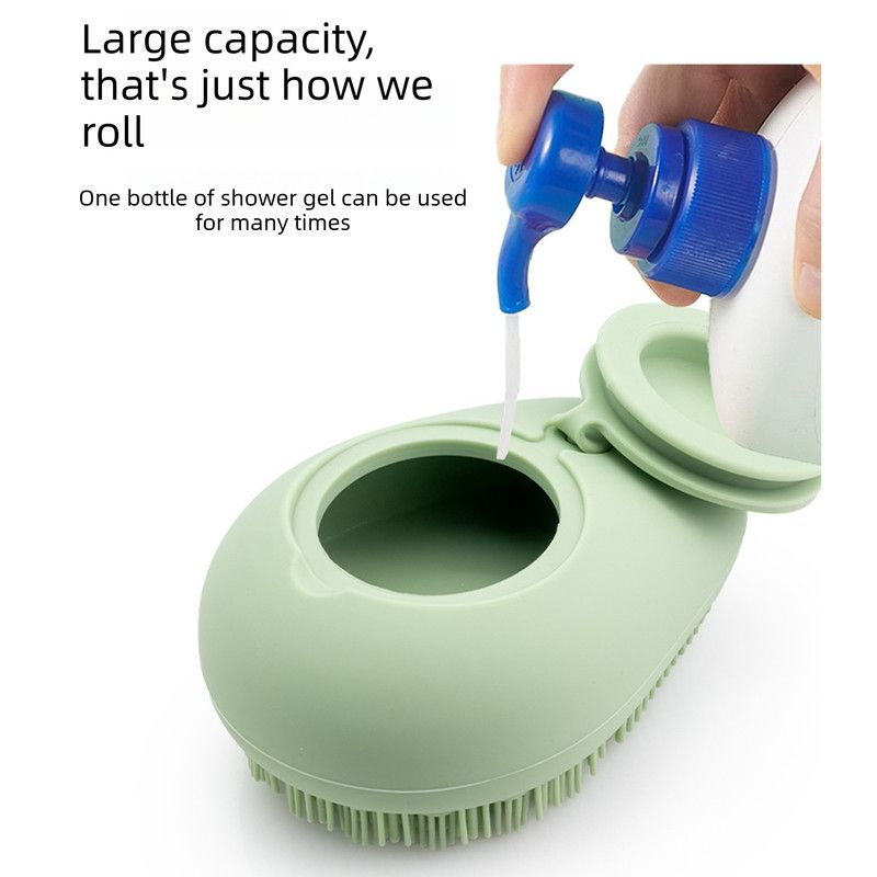 Avocado Shape Silicone Bath Brush Refillable Body Shower Brush with Hanging Loop-Green